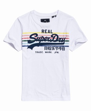 Superdry Vintage Logo Rodeo Rainbow Stripe Női Pólók Fehér/Kék | OVGIK6013